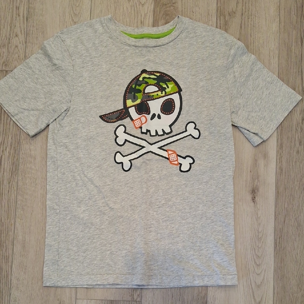 Kids Grey Skull & Camo Cap Short Sleeve Tee